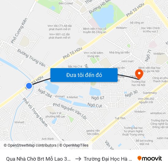 Qua Nhà Chờ Brt Mỗ Lao 30m to Trường Đại Học Hà Nội map
