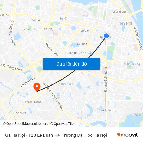 Ga Hà Nội - 120 Lê Duẩn to Trường Đại Học Hà Nội map