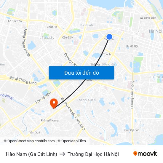 Hào Nam (Ga Cát Linh) to Trường Đại Học Hà Nội map