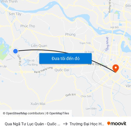 Qua Ngã Tư Lục Quân - Quốc Lộ 21a to Trường Đại Học Hà Nội map