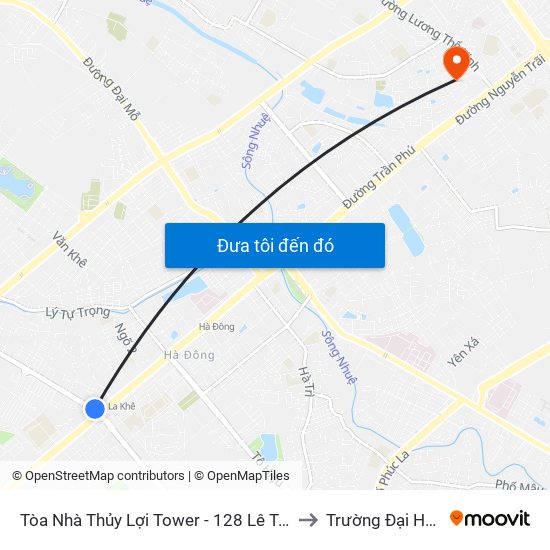 Tòa Nhà Thủy Lợi Tower - 128 Lê Trọng Tấn (Hà Đông) to Trường Đại Học Hà Nội map