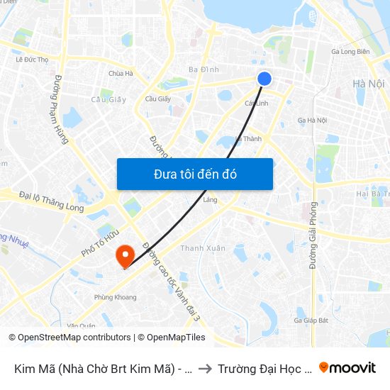 Kim Mã (Nhà Chờ Brt Kim Mã) - Biển Trước to Trường Đại Học Hà Nội map