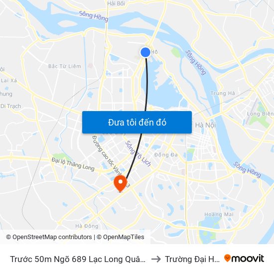 Trước 50m Ngõ 689 Lạc Long Quân - Đường Võ Chí Công to Trường Đại Học Hà Nội map