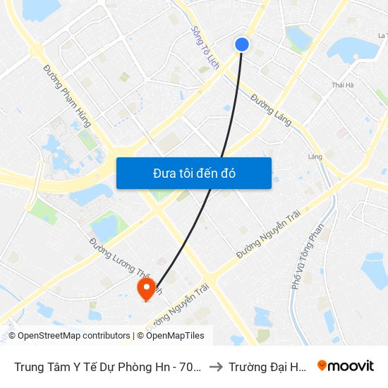 Trung Tâm Y Tế Dự Phòng Hn - 70 Nguyễn Chí Thanh to Trường Đại Học Hà Nội map