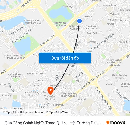 Qua Cổng Chính Nghĩa Trang Quán Dền - Nguyễn Tuân to Trường Đại Học Hà Nội map