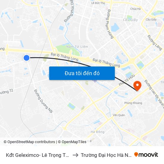 Kđt Geleximco- Lê Trọng Tấn to Trường Đại Học Hà Nội map