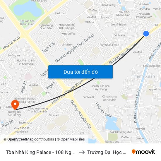 Tòa Nhà King Palace - 108 Nguyễn Trãi to Trường Đại Học Hà Nội map