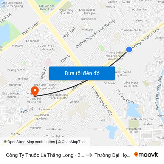 Công Ty Thuốc Lá Thăng Long - 235 Nguyễn Trãi to Trường Đại Học Hà Nội map