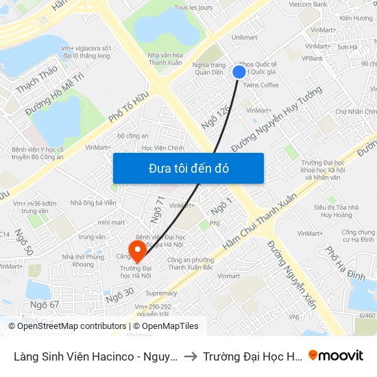 Làng Sinh Viên Hacinco - Nguyễn Tuân to Trường Đại Học Hà Nội map