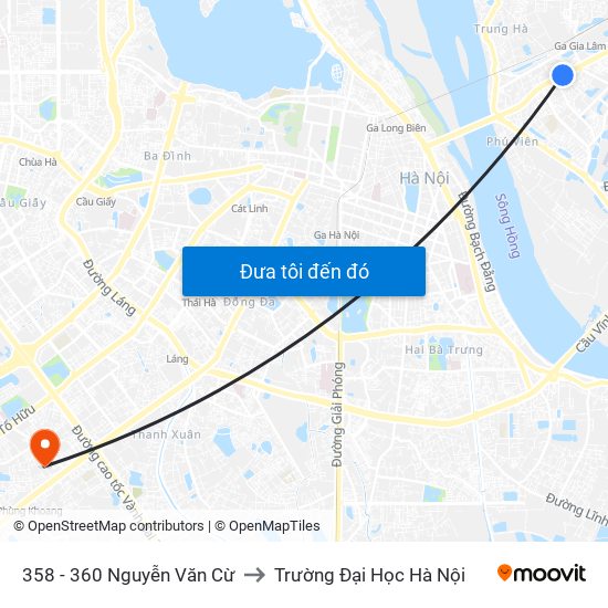 358 - 360 Nguyễn Văn Cừ to Trường Đại Học Hà Nội map