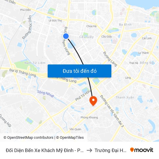 Đối Diện Bến Xe Khách Mỹ Đình - Phạm Hùng (Cột Sau) to Trường Đại Học Hà Nội map