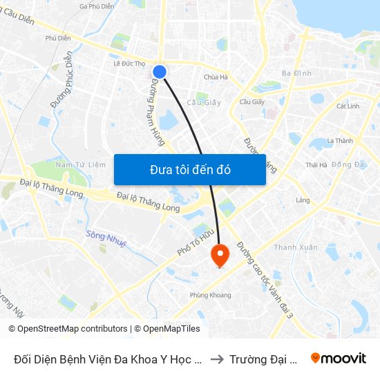 Nhà Máy Nước Mai Dịch - Phạm Hùng to Trường Đại Học Hà Nội map