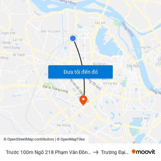 Trước 100m Ngõ 218 Phạm Văn Đồng (Đối Diện Công Viên Hòa Bình) to Trường Đại Học Hà Nội map