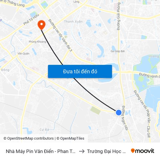 Nhà Máy Pin Văn Điển - Phan Trọng Tuệ to Trường Đại Học Hà Nội map