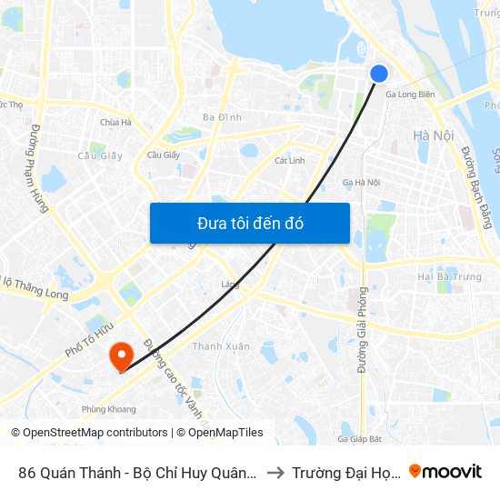 86 Quán Thánh - Bộ Chỉ Huy Quân Sự Quận Ba Đình to Trường Đại Học Hà Nội map