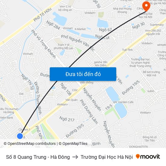 Số 8 Quang Trung - Hà Đông to Trường Đại Học Hà Nội map