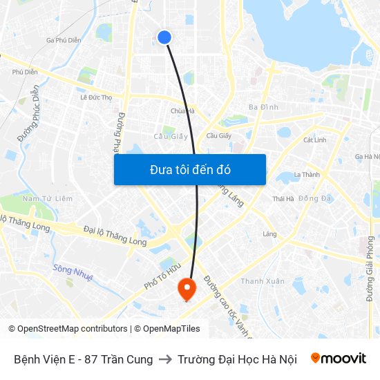 Bệnh Viện E - 87 Trần Cung to Trường Đại Học Hà Nội map