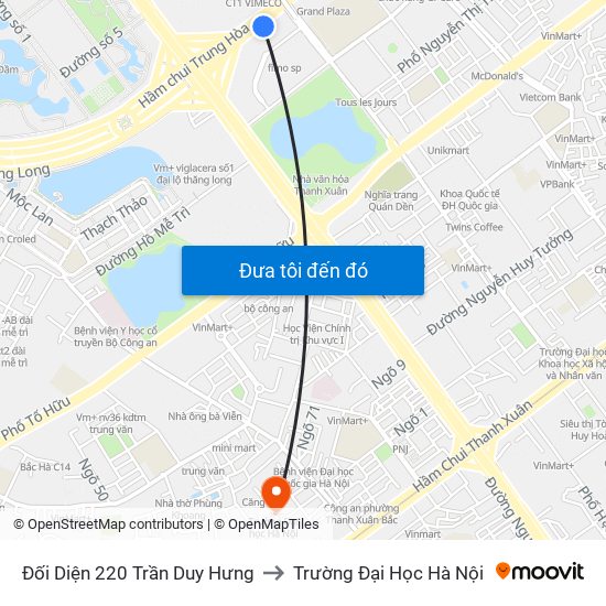 Đối Diện 220 Trần Duy Hưng to Trường Đại Học Hà Nội map