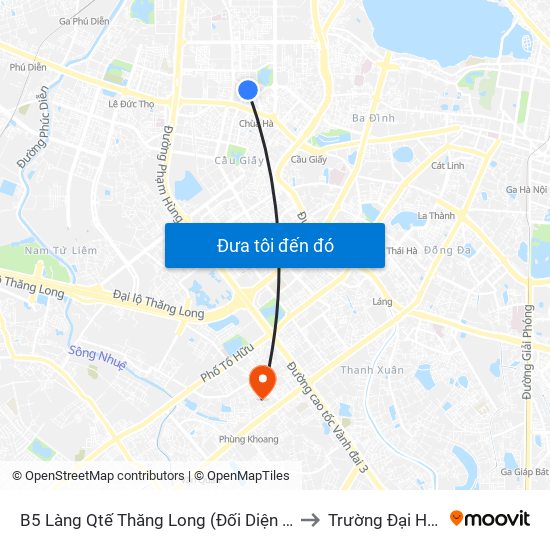 B5 Làng Qtế Thăng Long (Đối Diện 161 Trần Đăng Ninh) to Trường Đại Học Hà Nội map