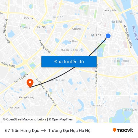 67 Trần Hưng Đạo to Trường Đại Học Hà Nội map