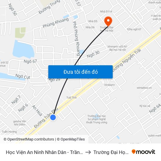 Học Viện An Ninh Nhân Dân - Trần Phú (Hà Đông ) to Trường Đại Học Hà Nội map