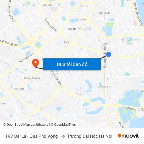 197 Đại La - Qua Phố Vọng to Trường Đại Học Hà Nội map