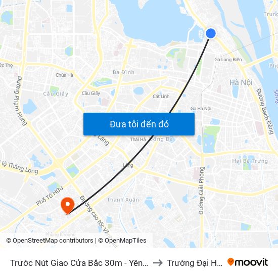 Trước Nút Giao Cửa Bắc 30m - Yên Phụ (Đường Xe Buýt) to Trường Đại Học Hà Nội map