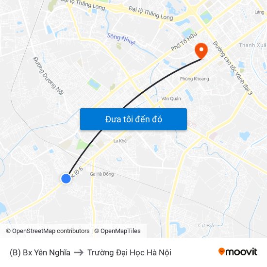 (B) Bx Yên Nghĩa to Trường Đại Học Hà Nội map