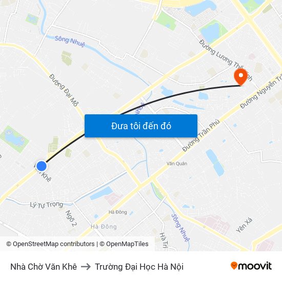 Nhà Chờ Văn Khê to Trường Đại Học Hà Nội map