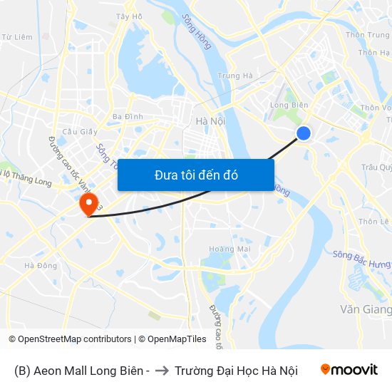(B) Aeon Mall Long Biên - to Trường Đại Học Hà Nội map