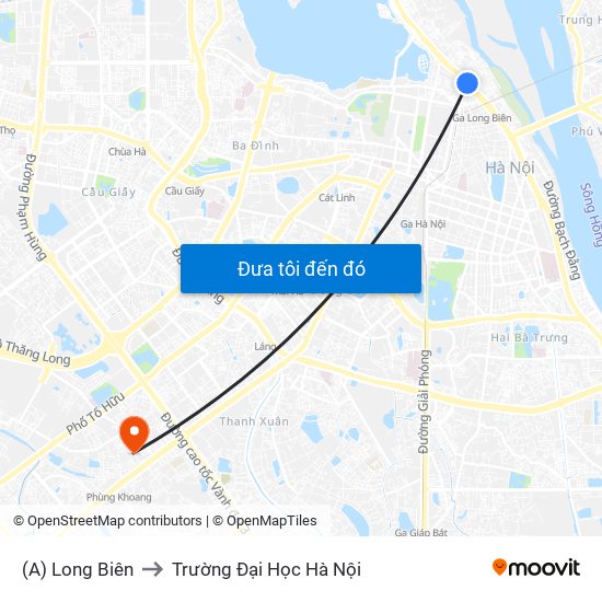 (A) Long Biên to Trường Đại Học Hà Nội map