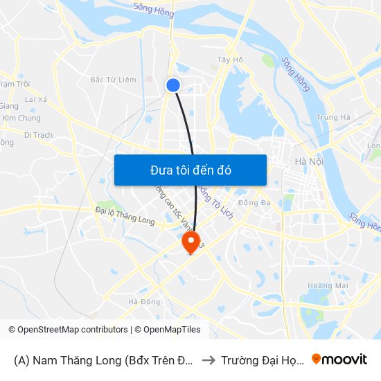 (A) Nam Thăng Long (Bđx Trên Đường Đỗ Nhuận) to Trường Đại Học Hà Nội map