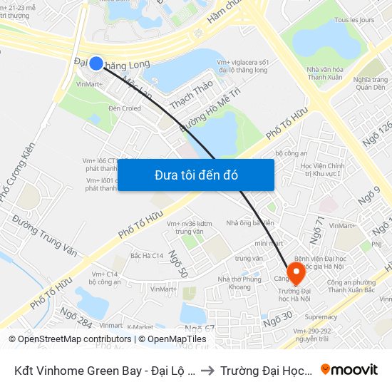 Kđt Vinhome Green Bay - Đại Lộ Thăng Long to Trường Đại Học Hà Nội map