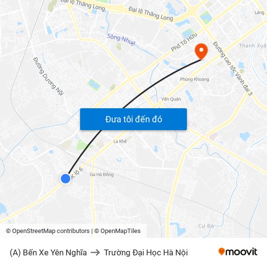 (A) Bến Xe Yên Nghĩa to Trường Đại Học Hà Nội map