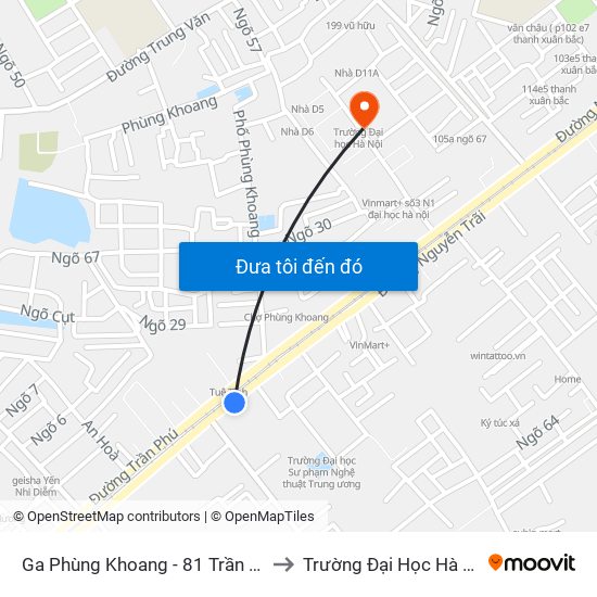 Ga Phùng Khoang - 81 Trần Phú to Trường Đại Học Hà Nội map