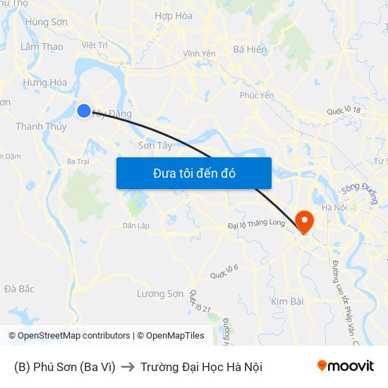 (B) Phú Sơn (Ba Vì) to Trường Đại Học Hà Nội map
