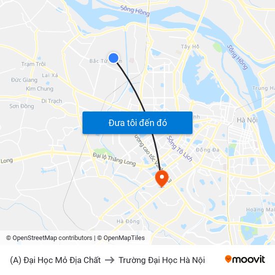 (A) Đại Học Mỏ Địa Chất to Trường Đại Học Hà Nội map