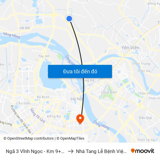 Ngã 3 Vĩnh Ngọc - Km 9+230 Quốc Lộ 3 to Nhà Tang Lễ Bệnh Viện Thanh Nhàn map