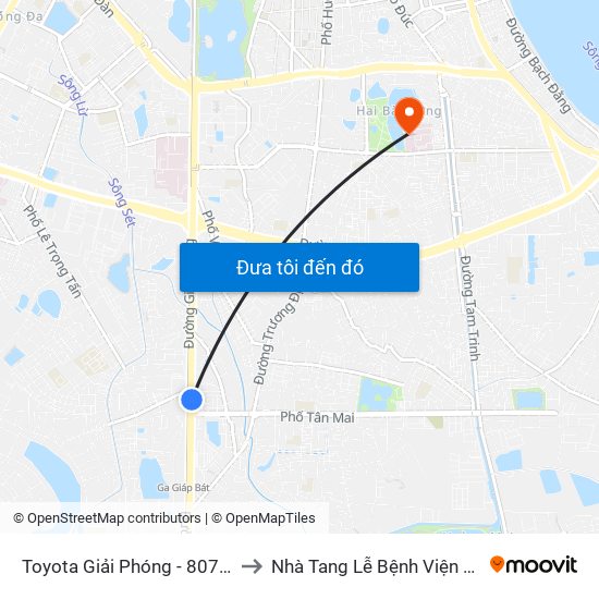 Toyota Giải Phóng - 807 Giải Phóng to Nhà Tang Lễ Bệnh Viện Thanh Nhàn map