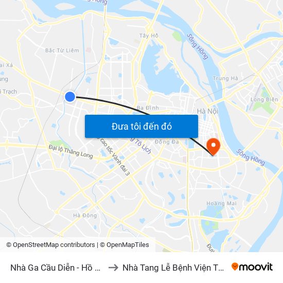 Nhà Ga Cầu Diễn - Hồ Tùng Mậu to Nhà Tang Lễ Bệnh Viện Thanh Nhàn map