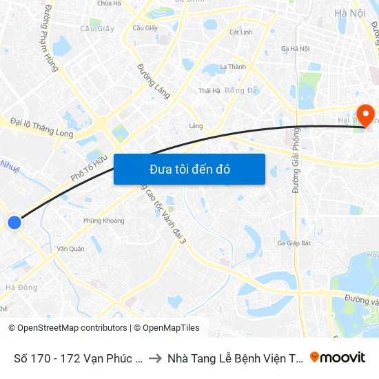 Số 170 - 172 Vạn Phúc - Hà Đông to Nhà Tang Lễ Bệnh Viện Thanh Nhàn map