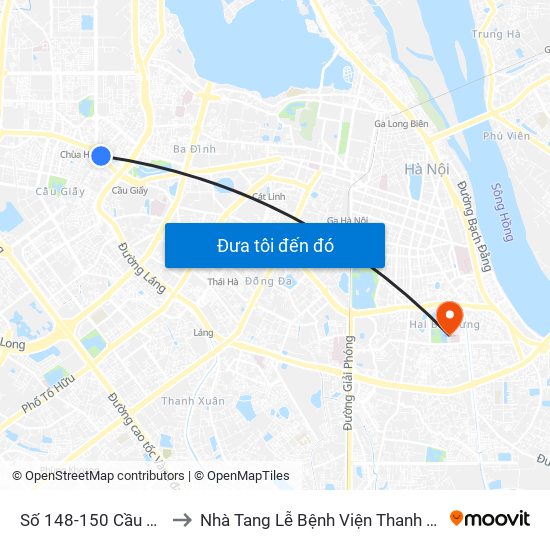 Số 148-150 Cầu Giấy to Nhà Tang Lễ Bệnh Viện Thanh Nhàn map