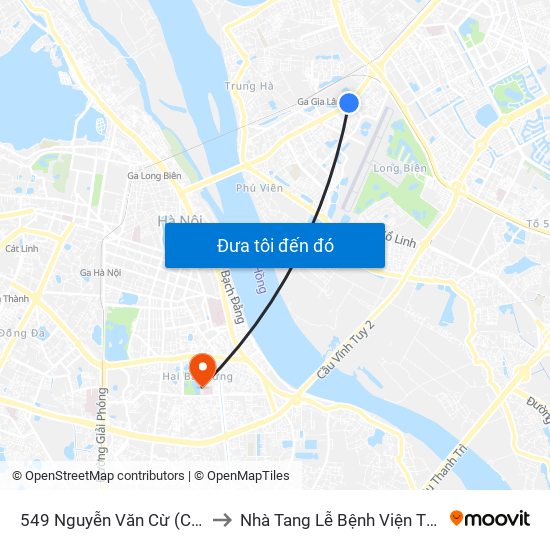 549 Nguyễn Văn Cừ (Cột Trước) to Nhà Tang Lễ Bệnh Viện Thanh Nhàn map