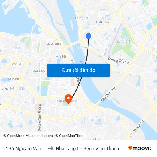 135 Nguyễn Văn Cừ to Nhà Tang Lễ Bệnh Viện Thanh Nhàn map