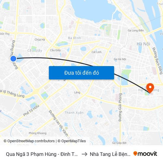 Qua Ngã 3 Phạm Hùng - Đình Thôn (Hướng Đi Phạm Văn Đồng) to Nhà Tang Lễ Bệnh Viện Thanh Nhàn map