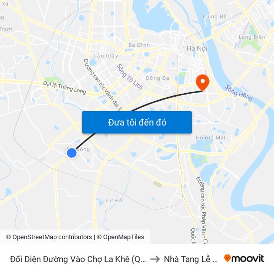 Đối Diện Đường Vào Chợ La Khê (Qua Ga Metro La Khê) - 405 Quang Trung (Hà Đông) to Nhà Tang Lễ Bệnh Viện Thanh Nhàn map