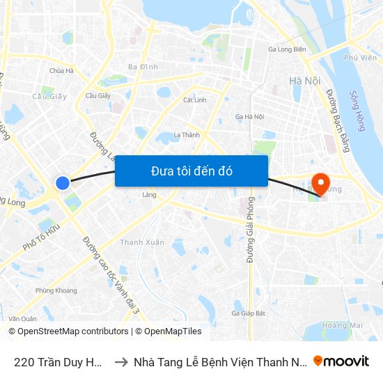 220 Trần Duy Hưng to Nhà Tang Lễ Bệnh Viện Thanh Nhàn map