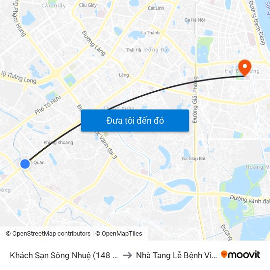 Khách Sạn Sông Nhuệ (148 Trần Phú- Hà Đông) to Nhà Tang Lễ Bệnh Viện Thanh Nhàn map