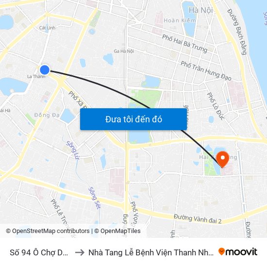 Số 94 Ô Chợ Dừa to Nhà Tang Lễ Bệnh Viện Thanh Nhàn map