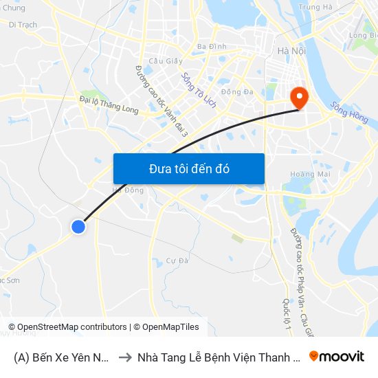 (A) Bến Xe Yên Nghĩa to Nhà Tang Lễ Bệnh Viện Thanh Nhàn map